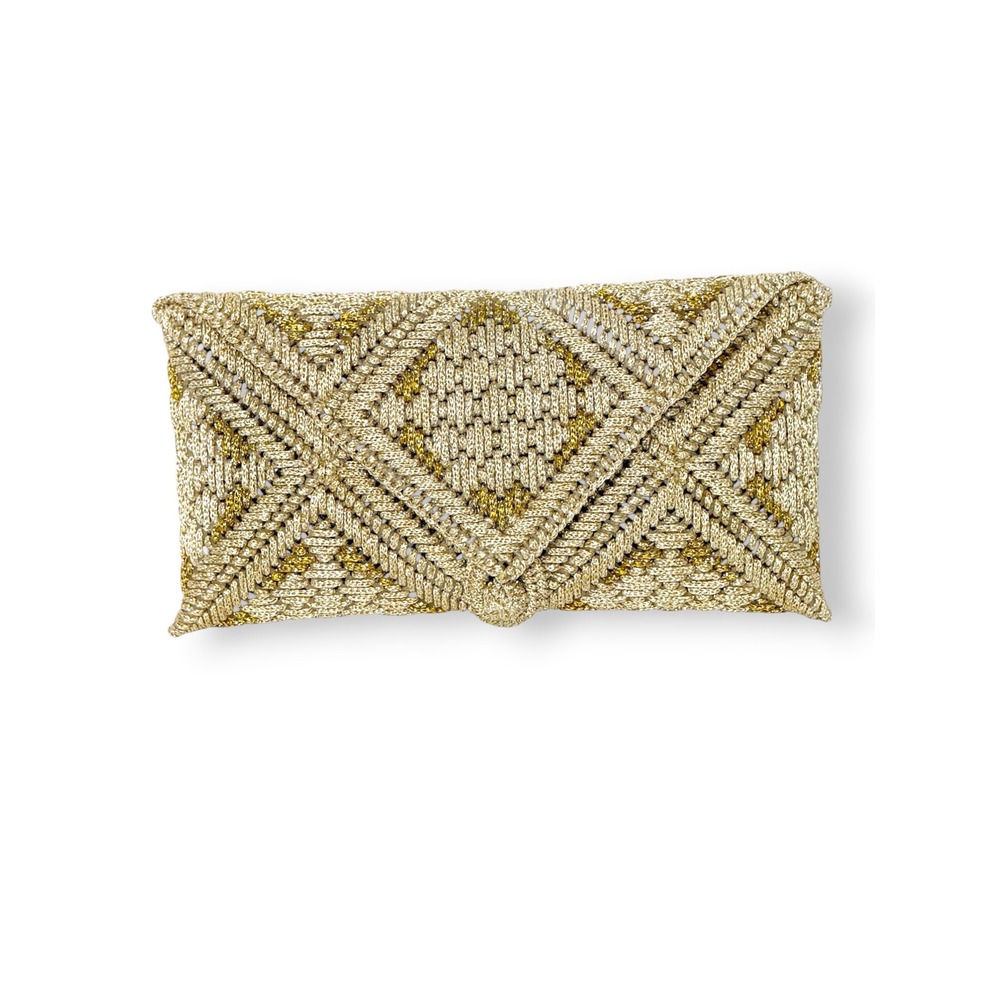 Vintage Metallic Gold Macramé Woven Envelope Clutch Bag
